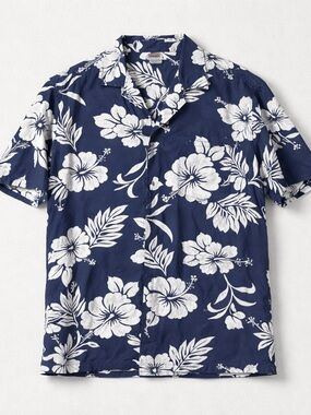Evergreen Island Vtg Shirt Mens L‎ Blue Floral Hawaiian Made In Hawaii 30x25"
